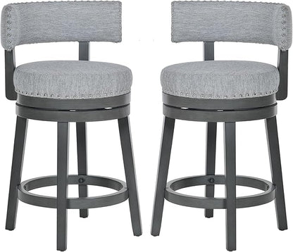 COLAMY Swivel Bar Stool Set of 2, Modern Swivel Barstool with Back, Counter Height Bar Stools, 25 Inch Upholstered Wood Barstool for Kitchen Island Dining Room Bar, Grey