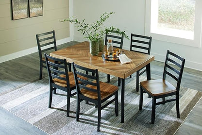 Signature Design by Ashley Blondon Rustic Chevron Dining Table and 6 Chairs, Set of 7, Black & Light Brown