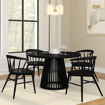 Plank+Beam Lido Round Dining Table, 47", Wooden, Pedestal, Minimalist Kitchen Table for 4 for Dining Room, Black