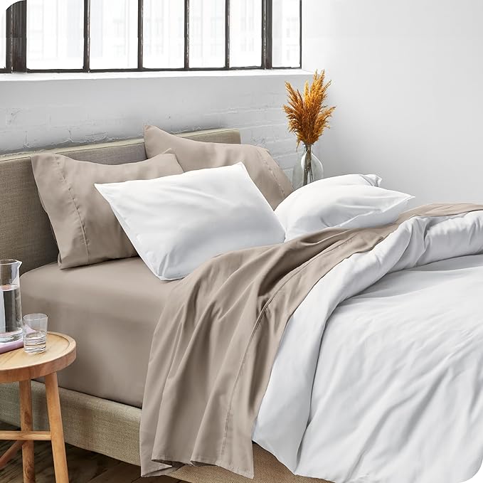 Bare Home California King Sheet Set - 1800 Ultra-Soft Microfiber Cal King Bed Sheets - Double Brushed - Deep Pockets - Easy Fit - 4 Piece Set - Bed Sheets (California King, Khaki)