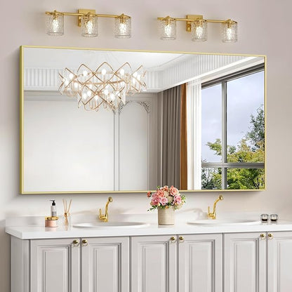 Gold Bathroom Mirror for Wall, 60x30 Inch Rectangle Mirrors with Metal Frame, Modern Vanity Wall Mirror Decor for Bathroom Living Room, Entryway Hangs Horizontal or Vertical