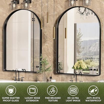 Suidia 22" x 30" Bathroom Mirror, Bathroom Vanity Mirror Metal Framed, Wall-Mounted Mirrors for Bedroom, Living Room, Entryway, Hallway, Black, Arch Style
