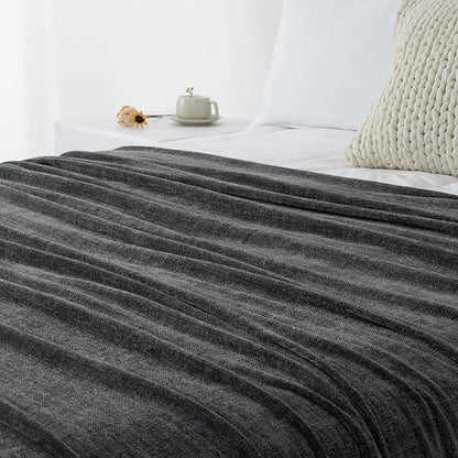Chenille Throw Blanket for Couch 50"X 60", Soft Cozy Throws with Fringe Tassel for Bed Sofa Chair Cover, Lightweight Knitted Decorative Boho Blankets for Living Room, Dark Grey
