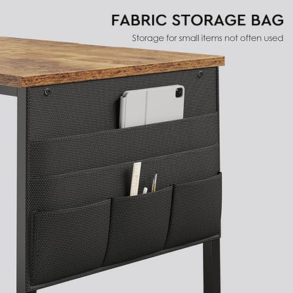 Ｍａｉｈａｉｌ Maihail Small Desk with Drawers, 40 inch Computer Desk with Shelves, Writing Desk with Storage, Small Office Desk with Metal Frame, Rustic Brown