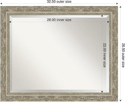 Amanti Art Bathroom Mirror for Over Sink, 27x33 Filigree Silver Rectangle Vanity Mirror, Large Traditional Frame, Hangs Horizonally and Vertically, Bathroom Wall Decor, Beveled Edge