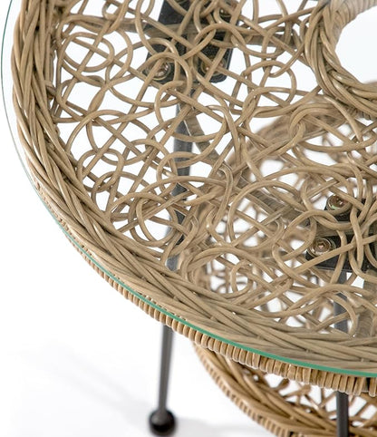 Muse & Lounge Co. Ysar Boho 19-inch Round Coffee Table Outdoor with Tempered Glass Top and Metal Frame, Handcrafted Coastal Furniture for Patio, Poolside, Garden, Yard, Natural