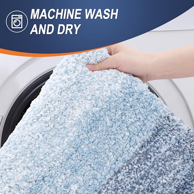 OLANLY Bathroom Runner Rugs 47x24, Extra Soft Absorbent Microfiber Bath Rugs, Rubber Backing, Quick Dry, Machine Washable Bath Mats for Bathroom Floor, Tub and Shower, Home Decor Accessories, Blue