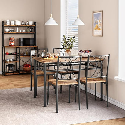 Dining Table Set for 4, Compact Kitchen Table and 4 Chairs, 5-Piece Kitchen Table Set, Space-Saving Design for Small Space, Dining Room, Apartment, Retro Brown