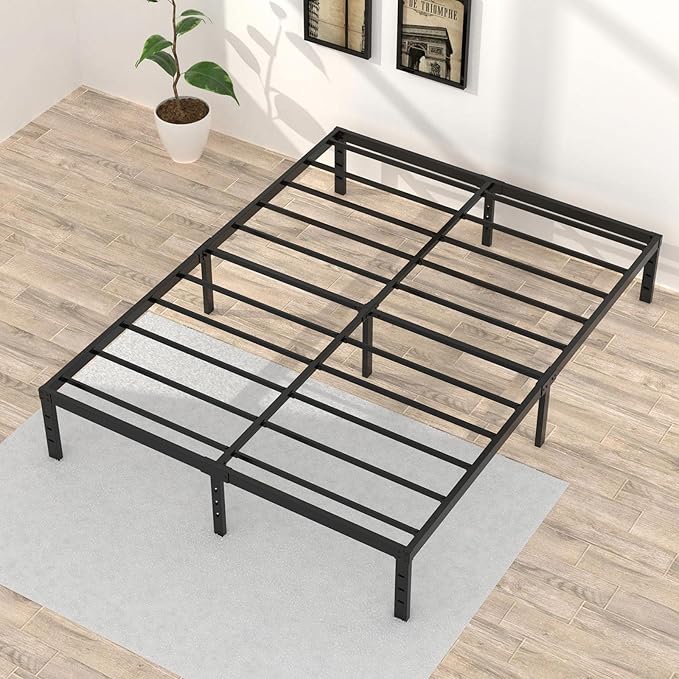 Queen Bed Frame No Box Spring Needed, 14 Inch Heavy Duty Metal Platform Bed Frame Queen Size, 1200lbs Steel Slats Support, Easy Assembly, Black