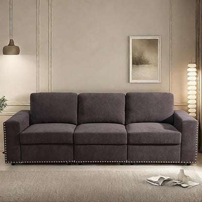 Sectional Couches for Living Room, 93″ Nail-Head Cloud Couches, Modern Comfy 3 Seater Sectional Sofa with Deep Seats for Bedroom, Office, Small Space, Brown