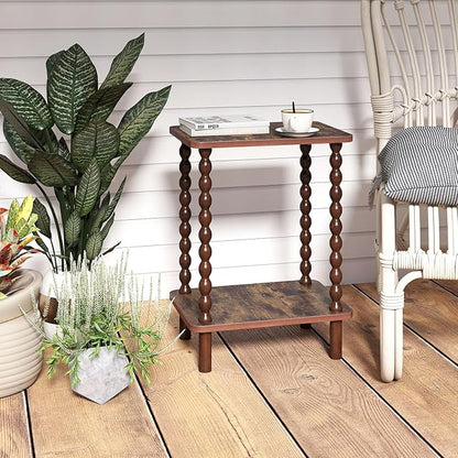2-Tier End Table,Vintage Side Table,Solid Wood Bedside Table with Storage Rack,for Living Rooms, bedrooms, and Narrow Spaces (Rustic Brown)