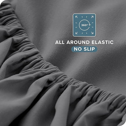Bare Home Queen Sheet Set - Luxury 1800 Ultra-Soft Microfiber Bed Sheets - Double Brushed - Deep Pockets - Easy Fit - 4 Piece Set - Bedding Sheets & Pillowcases (Queen, Grey)