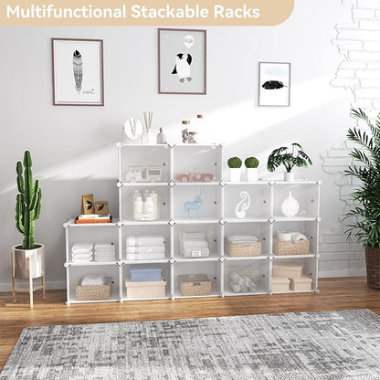 Portable Shoe Rack Organizer with Door, 48 Pairs Storage Cabinet Easy Assembly, Plastic Adjustable Stackable Detachable Free Standing DIY Expandable 8 Tier White, (NNF-XJ-012)