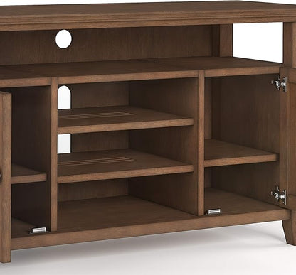 SIMPLIHOME Amherst 54-inch Wide Solid Wood TV Stand in Rustic Natural Aged Brown, Transitional-Style Media Console for Living Room with Adjustable Shelves and Cable Management