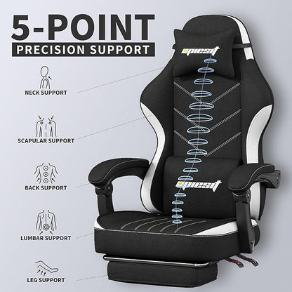 Gaming Chair,Fabric Computer Chair with Pocket Spring Cushion,400 lb Load Capacity,Ergonomic Office Chair with Footrest,Height Adjustable Video Gamer Chair with Lumbar Support(Black)