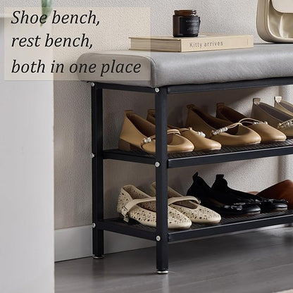 Shoe Rack Shoe Bench Shoe Organizer Storage Rack for Hallway Bedroom Living Room with Comfortable Seat Cushion 80x30x50cm (80cm Grey)