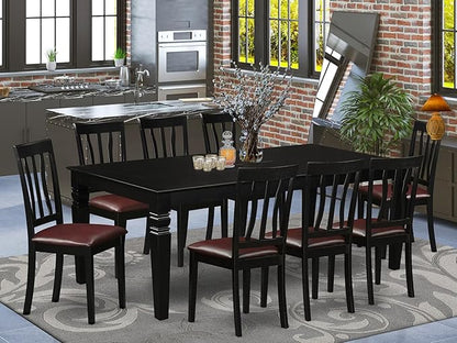 East West Furniture LGAN9-BLK-LC 9 Piece Dining Table Set Includes a Rectangle Dinner Table with Butterfly Leaf and 8 Faux Leather Dining Room Chairs, 42x84 Inch, Black