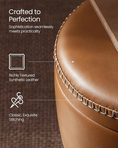 VASAGLE EKHO Collection - 360° Swivel Bar Stools Set of 2, Height Adjustable Barstools with Storage, Synthetic Leather with Stitching, Mid-Century Modern, Kitchen Bar, Easy Assembly, Caramel Brown