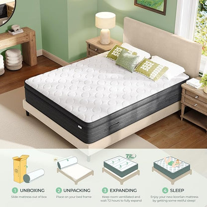 Twin Mattress 10 Inch in a Box - Memory Foam & Pocket Spring Hybrid Mattress for Back Pain Relief, Cool Breathable Fiberglass-Free Cover, Medium Firm, CertiPUR-US Certified