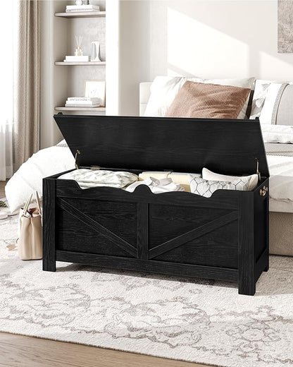 39.4" Storage Bench, Storage Chest, Lift-Top Storage Trunk with 2 Safety Hinges, Wooden Storage Box Chest Organizer for Bedroom, Entryway, Living Room, Black SB04504X