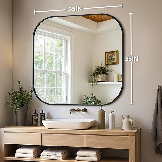 Bathroom Mirrors for Over Sink, 35x35 Vanity Squircle Mirror for Bathroom Sink, HD Shatterproof Square Wall Mirror for Bathroom Washroom Lavatory Restroom Metal Frame