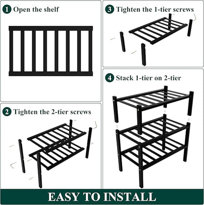 Smiry Shoe Rack, 3 Tier Small Bamboo Shoe Organizer, Stackable Free Standing Wooden Shoe Storage Shelf for Closet, Entryway, Front Door Entrance, Black