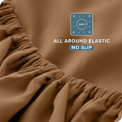 Bare Home Twin Sheet Set - 1800 Ultra-Soft Microfiber Bed Sheets - Double Brushed - Deep Pockets - Easy Fit - Extra Soft - 3 Piece Set - Bedding Sheets & Pillowcases (Twin, Caramel)