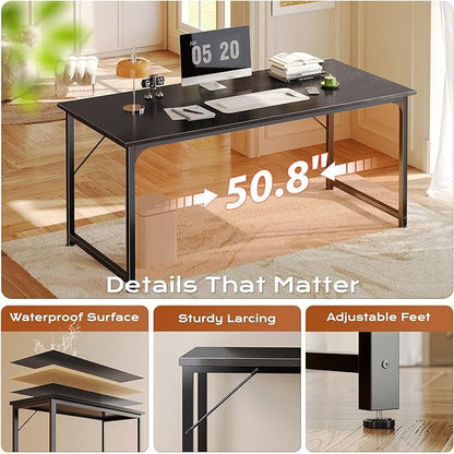 PRAISUN 54 X 24 Inch Computer Desk with Deeper Desktop, Gaming Office Writing Work Desk for Home Office, Study, Bedroom, Work from Home, Metal Frame, Black