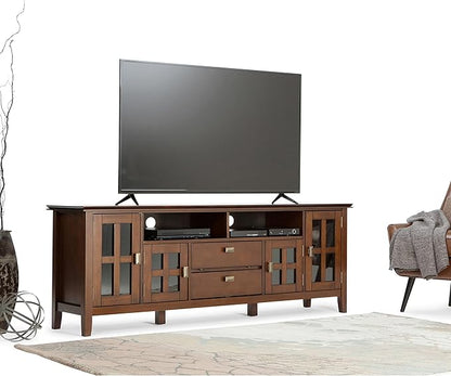 SIMPLIHOME Artisan SOLID WOOD 72 inch Wide Transitional TV Media Stand in Russet Brown For TVs up to 80 inches for the Living Room and Entertainment Center