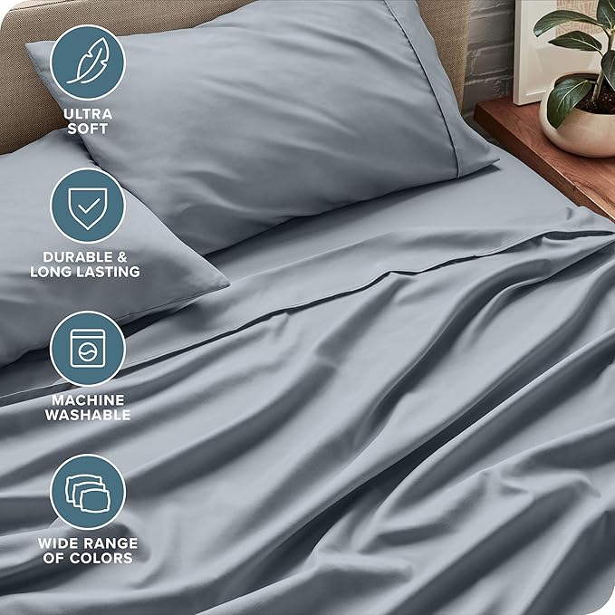 Bare Home Twin XL Sheet Set - 1800 Ultra-Soft Microfiber - Double Brushed - Deep Pockets - Easy Fit - 3 Piece Set - Bed Sheets (Twin XL, Steel Blue)