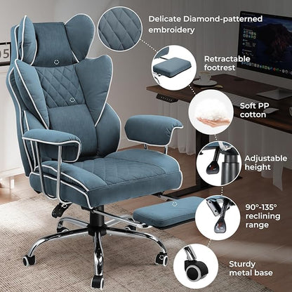 COMHOMA Big and Tall Office Chair, High Back Leather Gaming Chair with Footrest, Executive Ergonomic Office Chair with Pocket Spring Lumbar Support and with Outward Fixed Soft Armrests