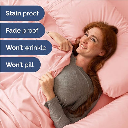Twin XL Size 3 Piece Sheet Set - Comfy Breathable & Cooling Bed Sheets Set - Hotel Luxury Bedding for Women, Men, Kids, Teens, Boys & Girls - Deep Pockets, Soft, Wrinkle Free - Oeko-Tex - Baby Pink