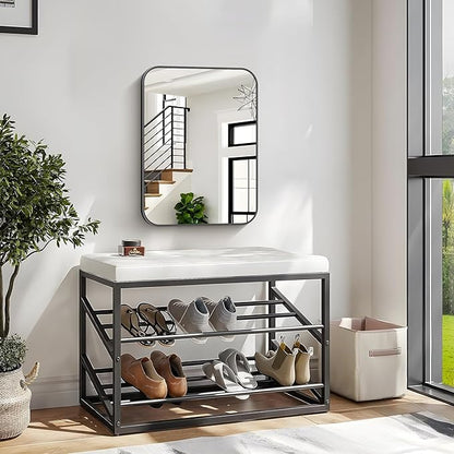 Bathroom Mirror, 18 x 24 inch Metal Framed Black Rectangle Mirror, Rounded Corner Rectangular Vanity Mirror, Wall Mounted Mirror for Modern Bedroom Living Room Hangs Horizontal or Vertical