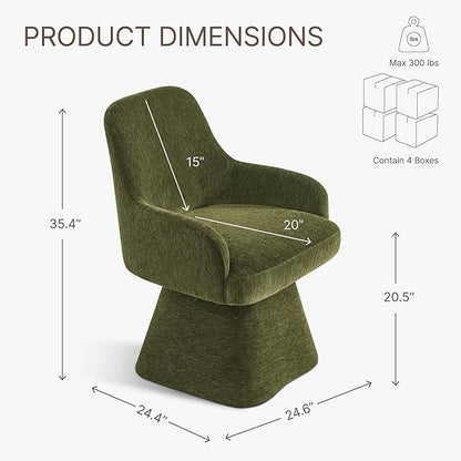 Swivel Dining Chairs Set of 4, Mid Century Modern Chairs Fabric Upholstered Armchair with Armrest & Ergonomic Backrest for Dining Room, Kitchen, Bedroom, Living Room, Green, 4 Boxs