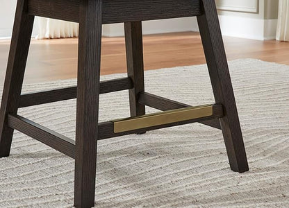 Signature Design by Ashley Burkhaus Urban Counter Height Upholstered Swivel Bar Stool with Footrest, Set of 2, Beige & Dark Brown