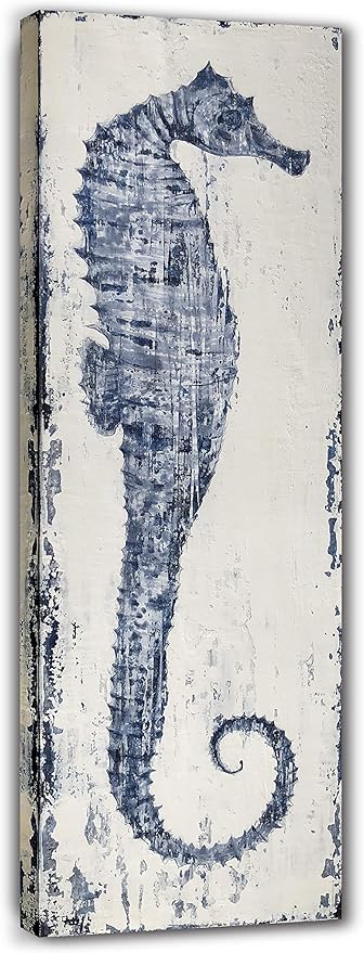 Yihui Arts Seahorse Wall Art Hand Painted Costal Paintings Blue Pictures Canvas Artwork for Living Room Bedroom Decoration