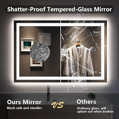 48x32 Inch LED Bathroom Mirror with Lights Front and Backlit Lighted Vanity Mirror for Bathroom Wall with 3 Colors Dimmable Anti-Fog Memory Shatter-Proof IP54 Waterproof Horizontal/Vertical