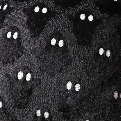 4TH Emotion Halloween Ghost Decorative Pillow Covers 16x16 Set of 2, Black Soft Plush Faux Fur Farmhouse Throw Cushion Cases for Fall Autumn Holiday Home Decorations