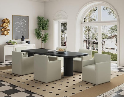 Manhattan Comfort Anna Square Modern Dining Chair with Arms, Head-to-Toe Faux Leather Upholstered Accent Armchair with Plastic Foot Padding, Set of 2, Stone Grey