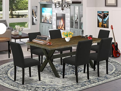 East West Furniture X677AB624-7 7 Piece Dining Set Consist of a Rectangle Dining Room Table with X-Legs and 6 Black Color Linen Fabric Upholstered Chairs, 40x72 Inch, Multi-Color