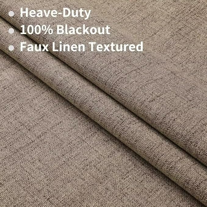 Joydeco Natural Linen Curtains 108 inch Length 2 Panels Set Burg 100% Blackout Patio Door Curtain Room Darkening Sliding Door Curtains Thermal Insulated Back tab Rod Pocket(105x108 inch, Linen)