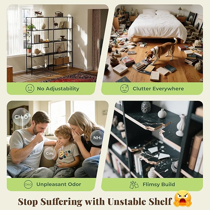 Huuger 4 Tier Bookshelf, L Shaped Corner Bookshelf with 8 Open Shelves, 49.4 Inch Straight Wide Bookcase with Metal Frame and Wooden Board, Adjustable Feet, Black