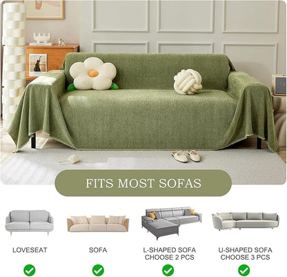STACYPIK Matcha Green Sofa Cover Christmas Chenille Couch Covers Herringbone Sofa Covers for 3 Cushion Couch Thick Couch Covers Blanket Wear-Resistant Furniture Cover for Kids Dogs Decor-91X150IN