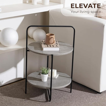 Mijas 2-Tier Side Table, Round End Table, A Stylish and Functional Addition for Home & Office, Perfect for Decor, Storage Solutions, and Enhancing Any Living Space (Cement)