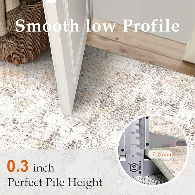 3x4 Washable Area Rug Beige Grey Neutral Abstract Entryway Kitchen Non Slip Low Pile Throw Rug Living Room Bedroom Indoor Doormat Small Soft Carpet for Entrance Bathroom