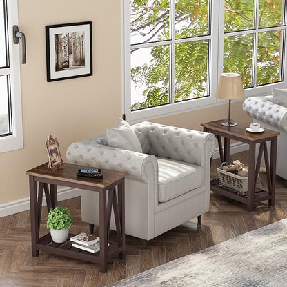ChooChoo Farmhouse End Table, Rustic Vintage Narrow End Side Table with Storage Shelf for Small Spaces, Nightstand Sofa Table for Living Room, Bedroom Espresso