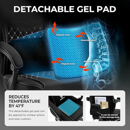 Dowinx Gaming Chair Breathable Fabric Game Chair with Gel Pad and Storage Bag, Comfortable Gamer Chair with Pocket Spring Cushion, Ergonomic Computer Chair with Footrest, Black