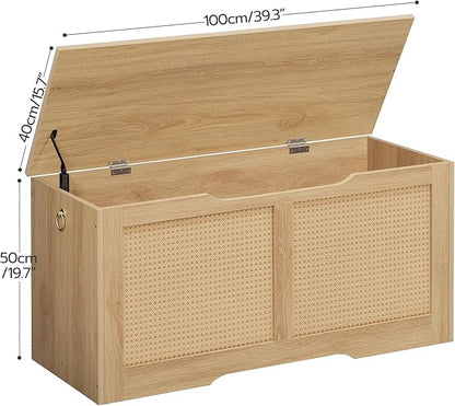 HOOBRO Storage Bench, 39.3" Toy Box, Rattan-Like Storage Chest, Sturdy Entryway Bench Supports 220 lb, Toy Chest, Safety Hinge, U-Shaped Opening, Easy Assembly, Natural NL11CW01