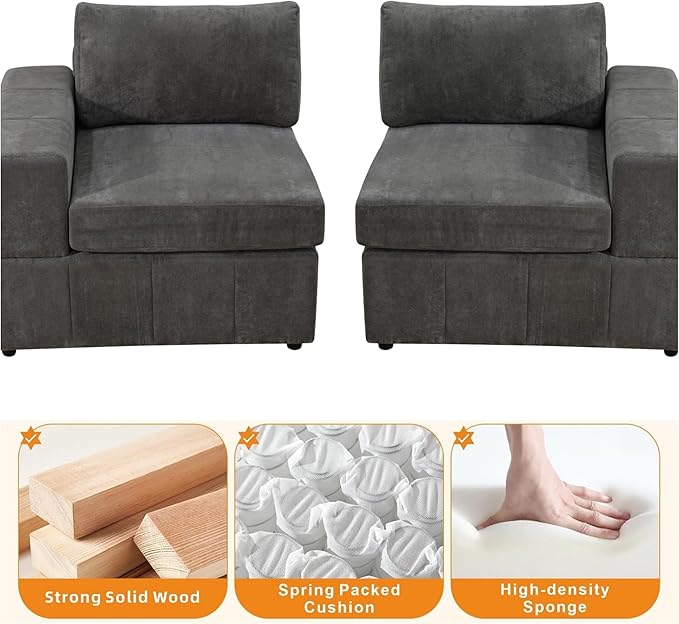 Sectional Couches for Living Room, 103″3 Seater Cloud Couch, Modern Comfy Sectional Sofa with Deep Seats for Bedroom, Office, Small Space, Brown
