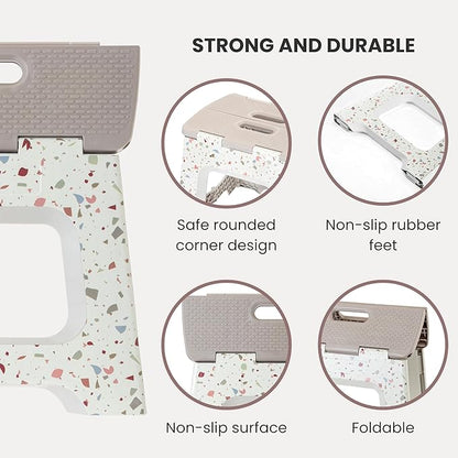 Vigar Compact Step Stool Foldable, 10-1/2-inch Step Stools for Adults up to 330 Pound, Lightweight Stool, Non-Slip Folding Step Stool, Terrazzo Body